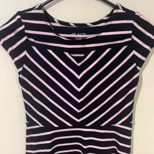 Girls black w/ pink stripes cotton dress